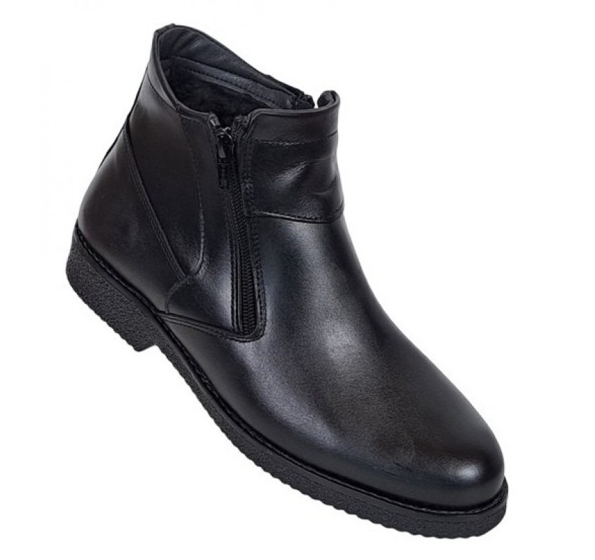 Ghete barbatesti negre din piele naturala cu doua fermoare Rusay Office GKR35NF