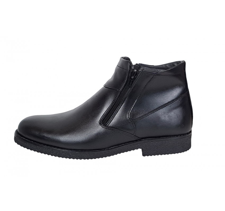 Ghete casual barbati, din piele naturala, cu doua fermoare, (imblanite), negru, GKR35N