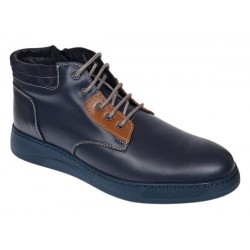 Ghete barbati din piele naturala imblanite, bleumarin, GKR36BL