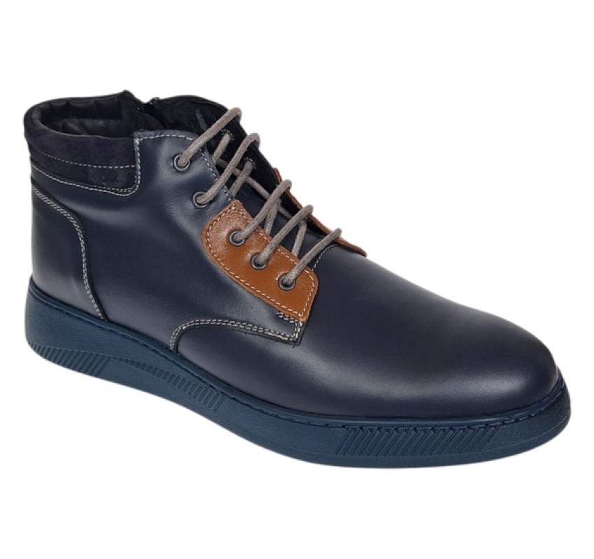 Ghete barbati din piele naturala imblanite, bleumarin, GKR36BL