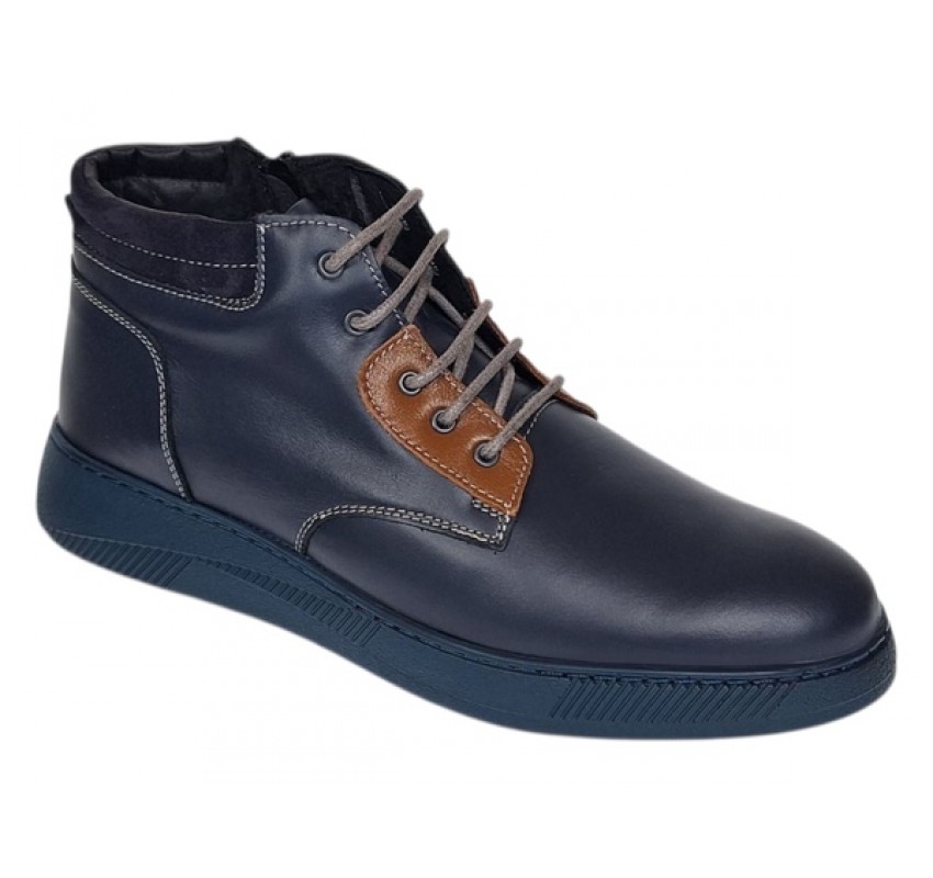 Ghete barbati din piele naturala imblanite, bleumarin, GKR36BL