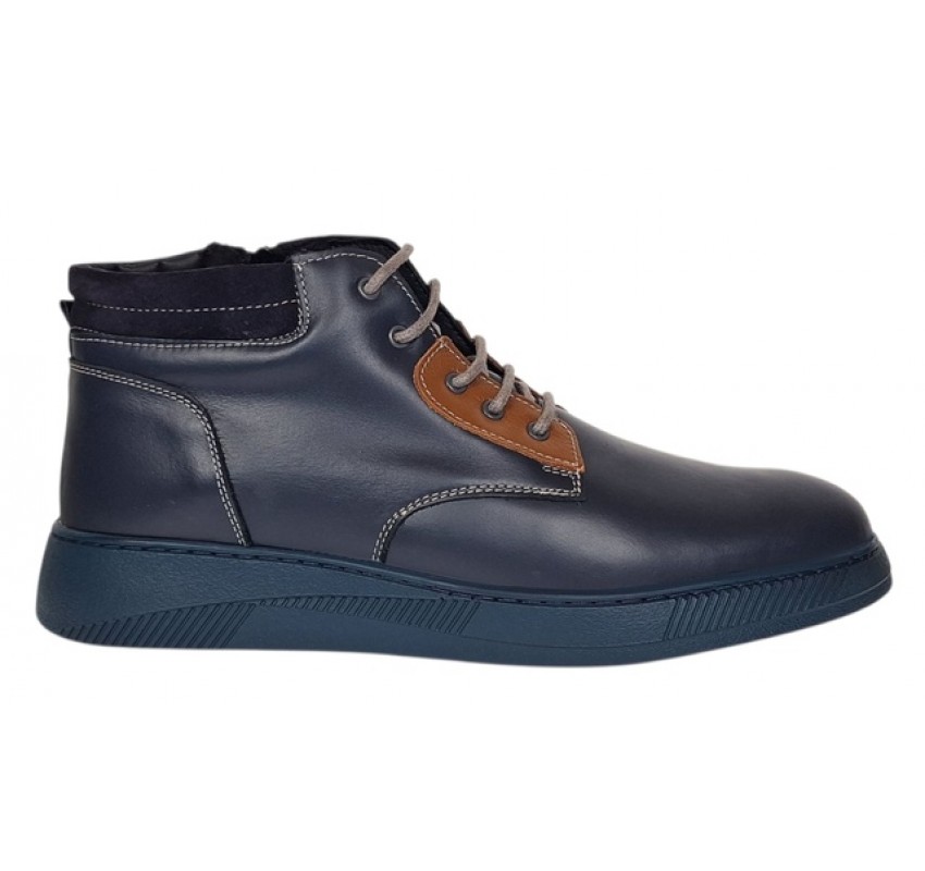 Ghete barbati din piele naturala imblanite, bleumarin, GKR36BL