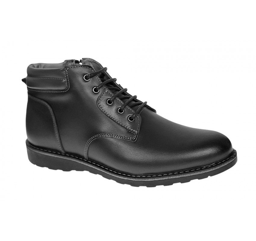 Ghete barbati din piele naturala cu siret si fermoar (imblanite) Corsa Negru GKR3XN
