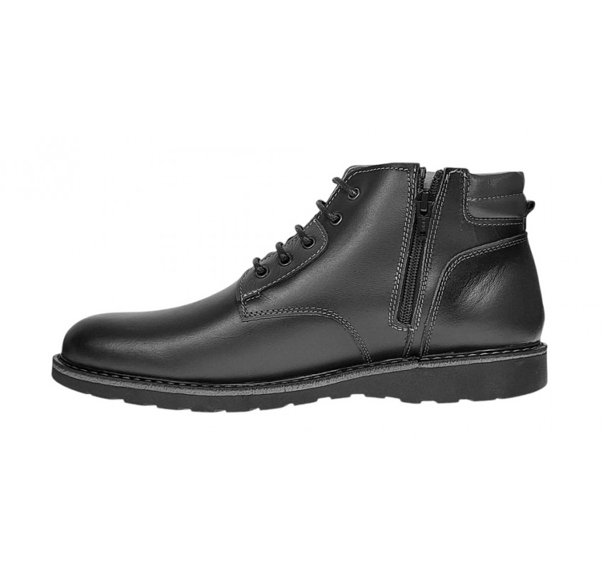 Ghete barbati din piele naturala cu siret si fermoar (imblanite) Corsa Negru GKR3XN