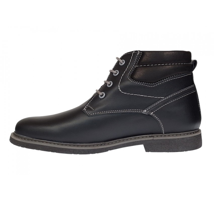 Ghete barbati, din piele naturala, imblanite, Burano, Negru, GKR41N