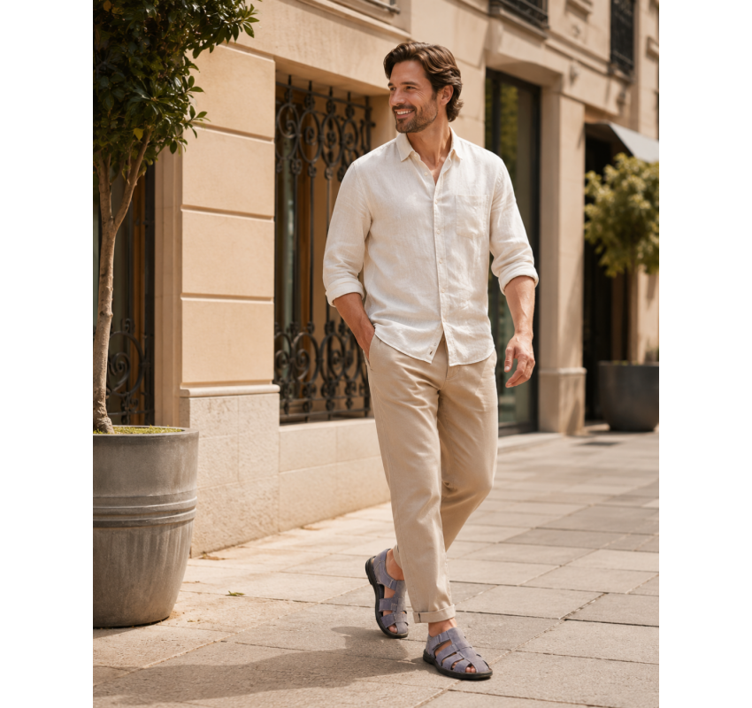 Sandale barbati gri din piele naturală, închidere velcro talpă confortabilă – casual, aerisite și practice GKR47GB
