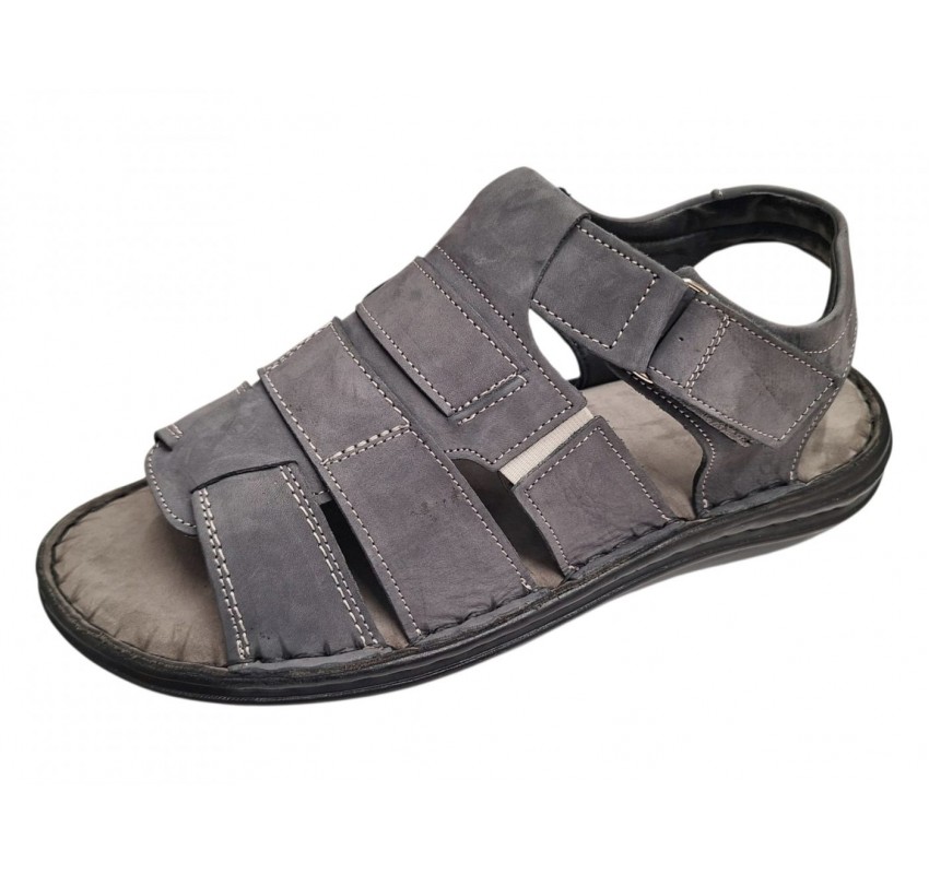 Sandale barbati gri din piele naturală, închidere velcro talpă confortabilă – casual, aerisite și practice GKR47GB