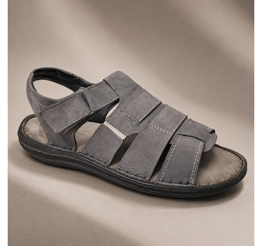 Sandale barbati gri din piele naturală, închidere velcro talpă confortabilă – casual, aerisite și practice GKR47GB