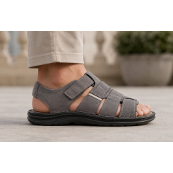 Sandale barbati gri din piele naturală, închidere velcro talpă confortabilă – casual, aerisite și practice GKR47GB