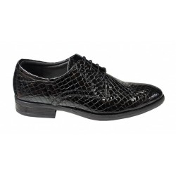 Pantofi barbati eleganti din piele naturala - Model Negru Croco GKR4CRN