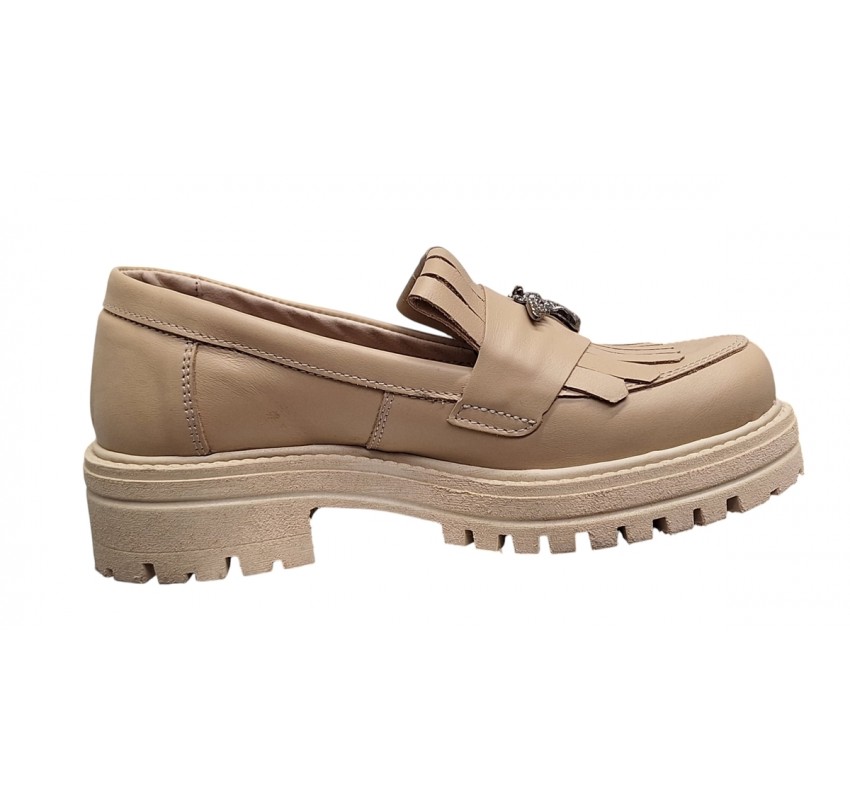 Pantofi dama casual din piele naturala box - Model Cleopatra Bej