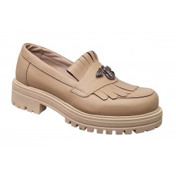 Pantofi dama casual din piele naturala box - Model Cleopatra Bej