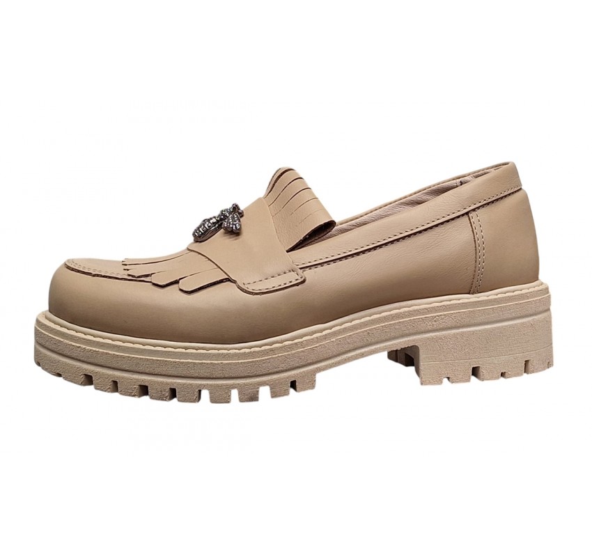 Pantofi dama casual din piele naturala box - Model Cleopatra Bej