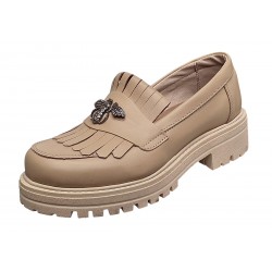 Pantofi dama casual din piele naturala box - Model Cleopatra Bej