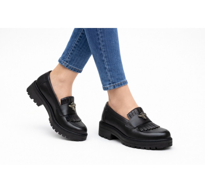 Pantofi dama casual din piele naturala de culoare neagra Sasha Bee