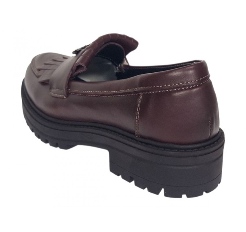 Pantofi dama bordeaux piele naturala cu talpa groasa si accesoriu albina