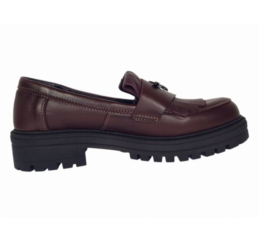 Pantofi dama bordeaux piele naturala cu talpa groasa si accesoriu albina