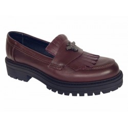 Pantofi dama bordeaux piele naturala cu talpa groasa si accesoriu albina