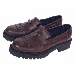 Pantofi dama bordeaux piele naturala cu talpa groasa si accesoriu albina