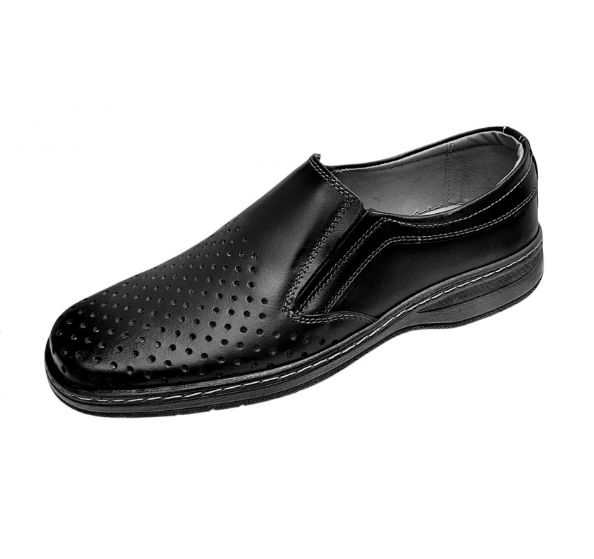 Pantofi barbati casual din piele naturala - Model perforat Negru 504N