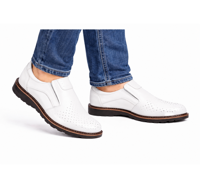 Pantofi barbati casual de vara cu perforatii - Corsa Piele Naturala Alb GKR506A