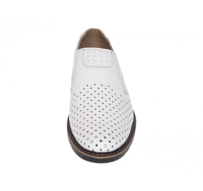 Pantofi barbati albi din piele naturala perforata fara siret Corsar GKR506A