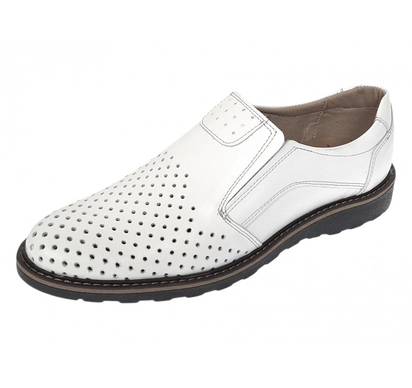 Pantofi barbati albi din piele naturala perforata fara siret Corsar GKR506A