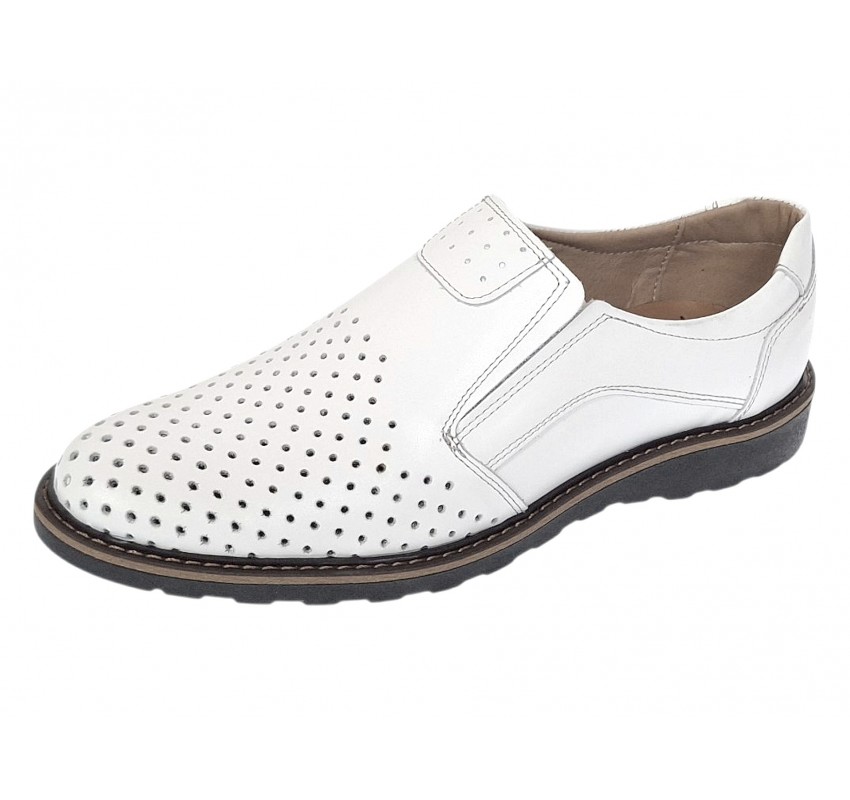 Pantofi barbati albi din piele naturala perforata fara siret Corsar GKR506A
