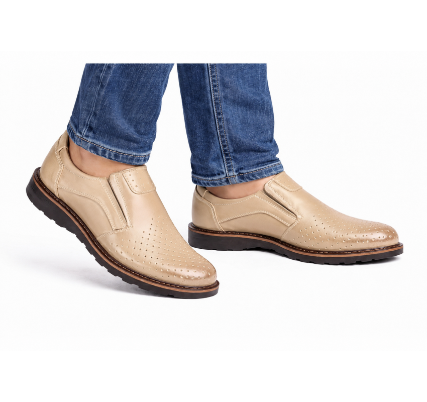Pantofi barbati casual de vara cu perforatii - Corsa Piele Naturala Bej GKR506BEJ