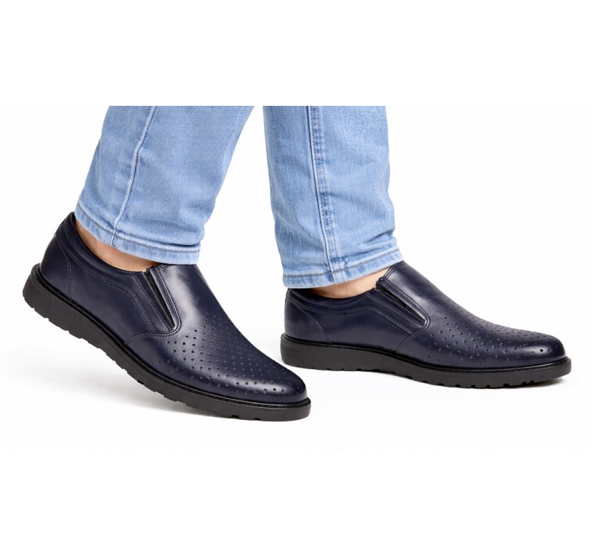 Pantofi barbati casual perforati din piele naturala Corsa Bleumarin - GKR506BLUE