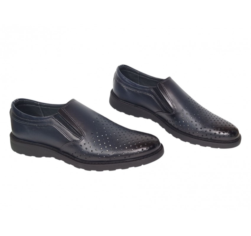Pantofi barbati casual perforati din piele naturala Corsa Bleumarin - GKR506BLUE