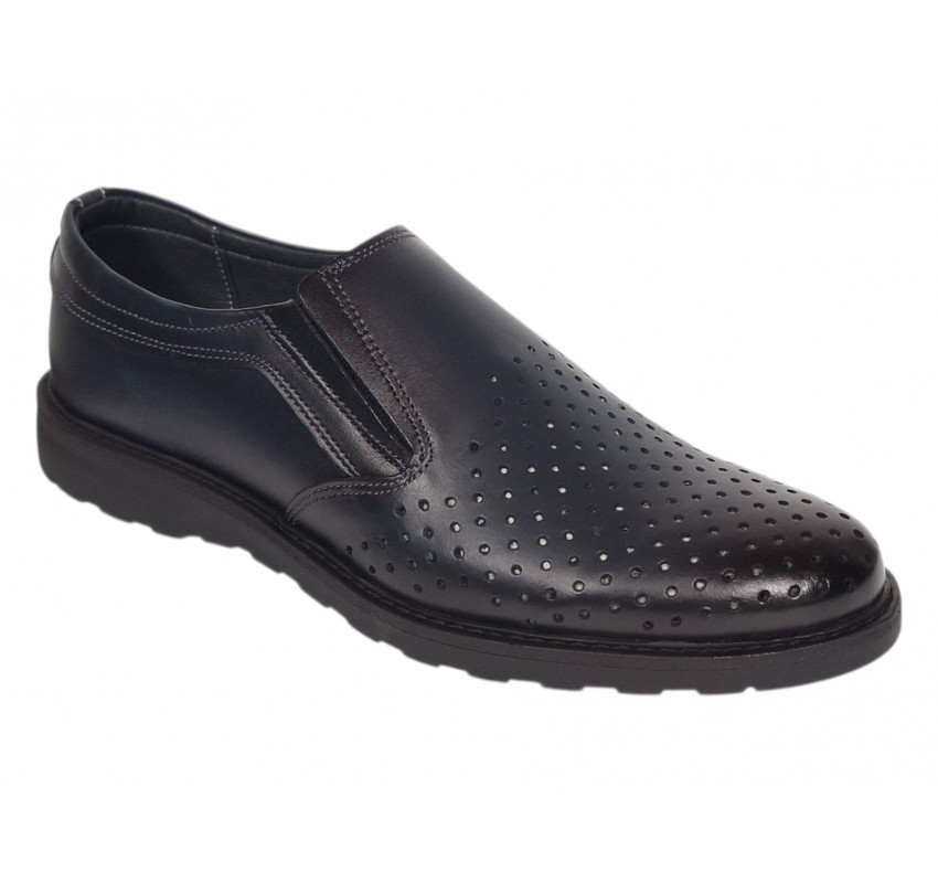 Pantofi barbati casual perforati din piele naturala Corsa Bleumarin - GKR506BLUE