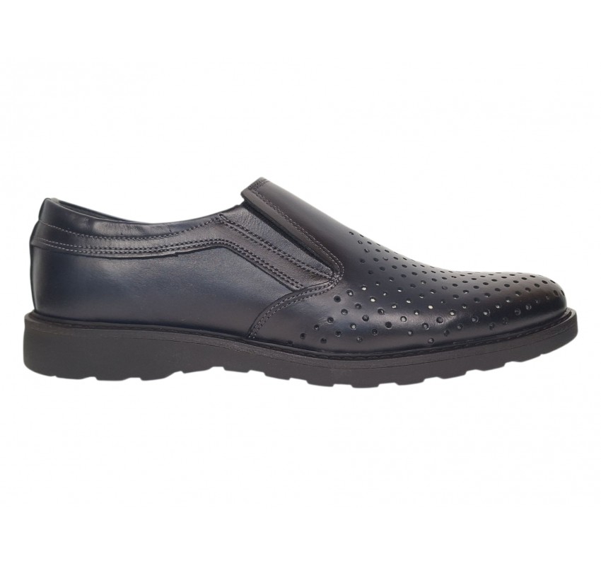 Pantofi barbati casual perforati din piele naturala Corsa Bleumarin - GKR506BLUE