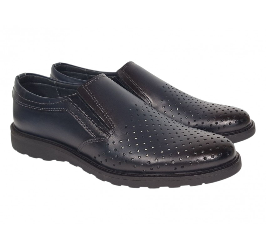 Pantofi barbati casual perforati din piele naturala Corsa Bleumarin - GKR506BLUE