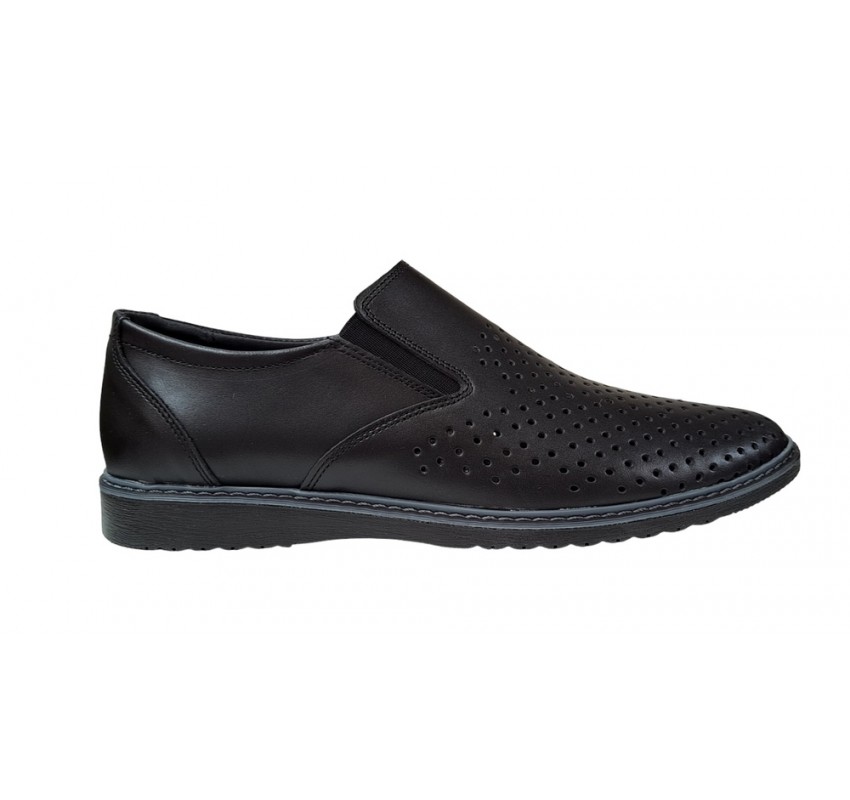 Pantofi barbati sport, casual, perforati, din piele naturala, Negru - GKR506N
