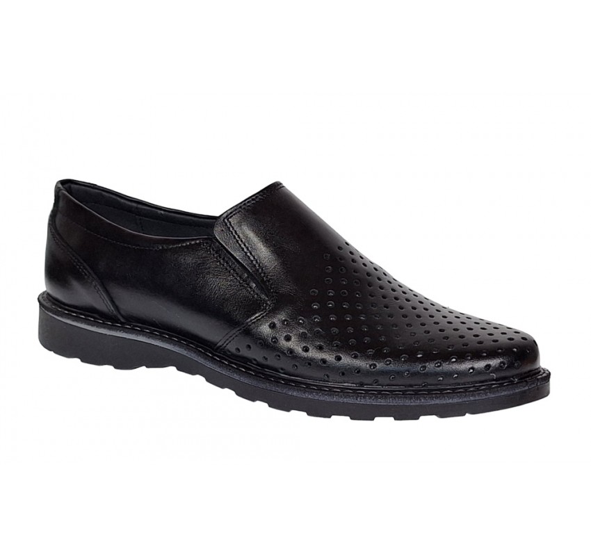 Pantofi barbati casual de vara cu perforatii - Corsa Negru Piele Naturala GKR506N