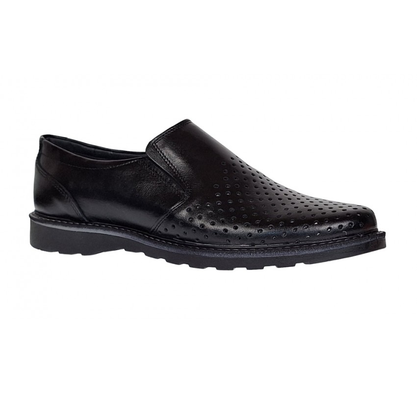 Pantofi barbati casual de vara cu perforatii - Corsa Negru Piele Naturala GKR506N