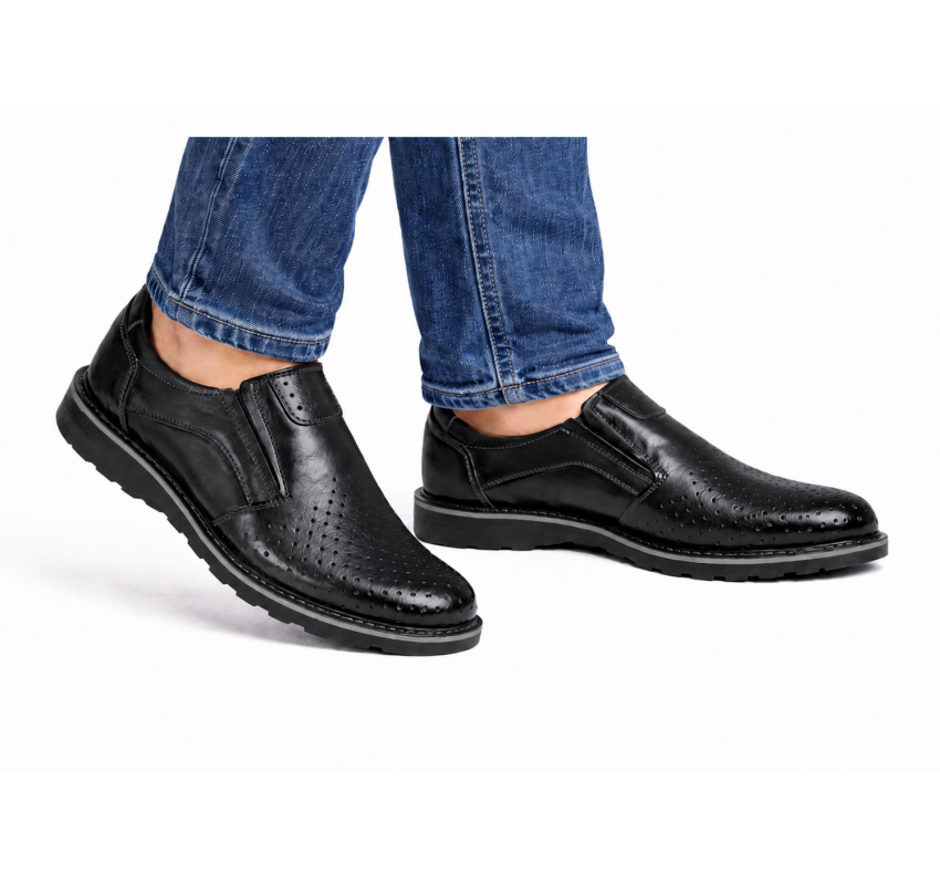 Pantofi barbati casual de vara cu perforatii - Corsa Negru Piele Naturala GKR506N