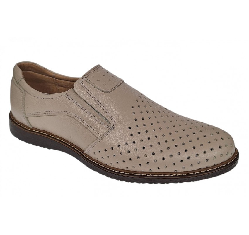 Pantofi barbati Sport de vara cu perforatii - Piele Naturala Bej GKR507BEJ