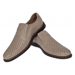Pantofi barbati Sport de vara cu perforatii - Piele Naturala Bej GKR507BEJ