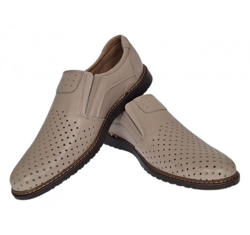 Pantofi barbati Sport de vara cu perforatii - Piele Naturala Bej GKR507BEJ