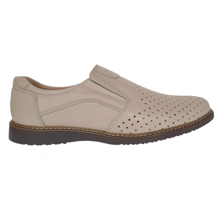 Pantofi barbati Sport de vara cu perforatii - Piele Naturala Bej GKR507BEJ