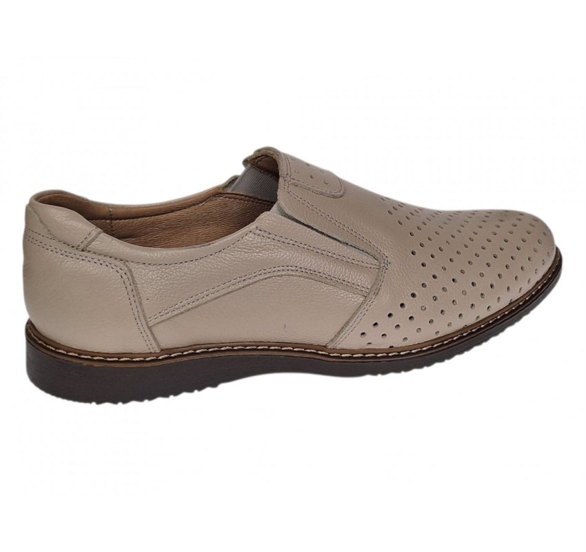 Pantofi barbati Sport de vara cu perforatii - Piele Naturala Bej GKR507BEJ