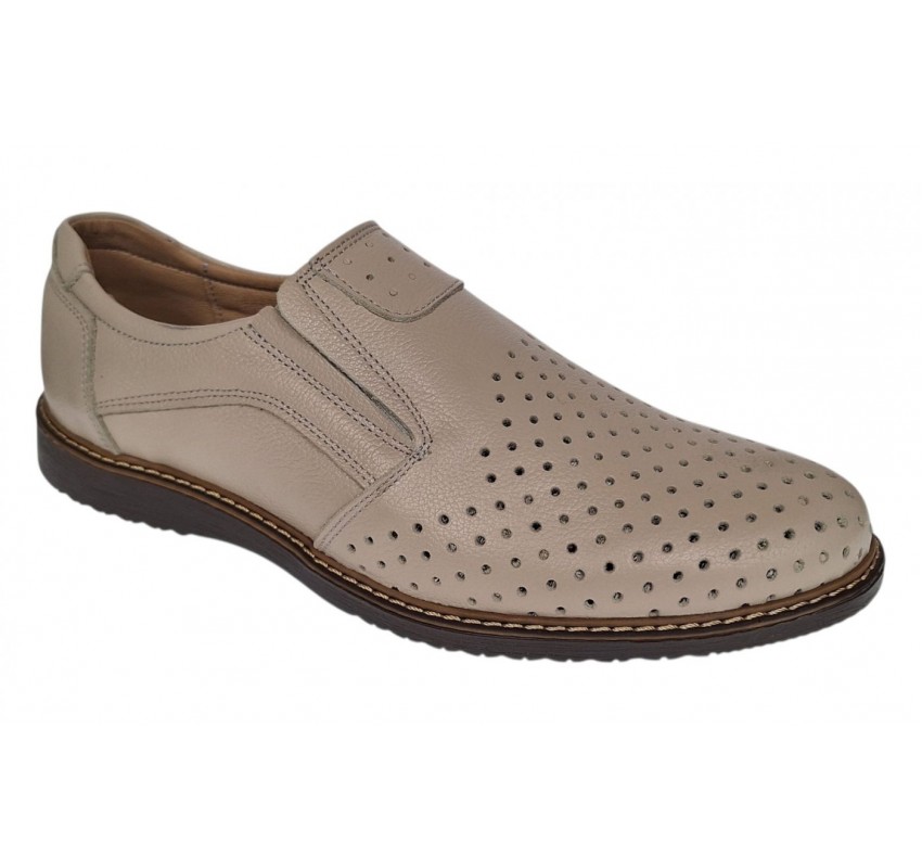 Pantofi barbati Sport de vara cu perforatii - Piele Naturala Bej GKR507BEJ
