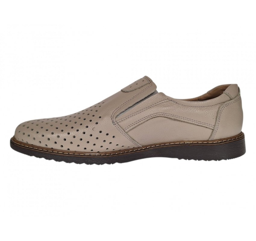 Pantofi barbati Sport de vara cu perforatii - Piele Naturala Bej GKR507BEJ