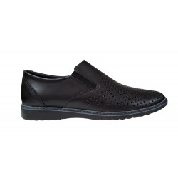 Pantofi barbati casual din piele naturala cu perforatii Negru GKR507N
