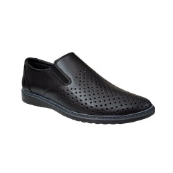 Pantofi barbati casual din piele naturala cu perforatii Negru GKR507N