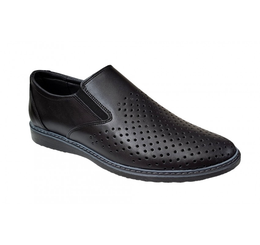 Pantofi barbati casual din piele naturala cu perforatii Negru GKR507N Pantofi barbati casual din piele naturala cu perforatii Negru GKR507N