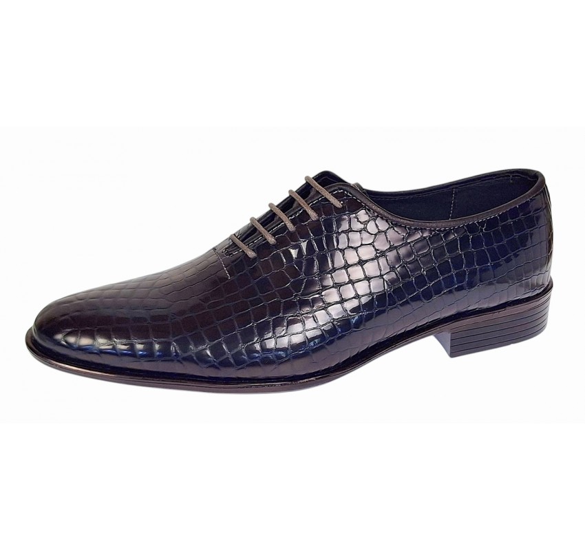 Pantofi eleganti barbati din piele naturala Havana Croco Lac Bleumarin Inchis