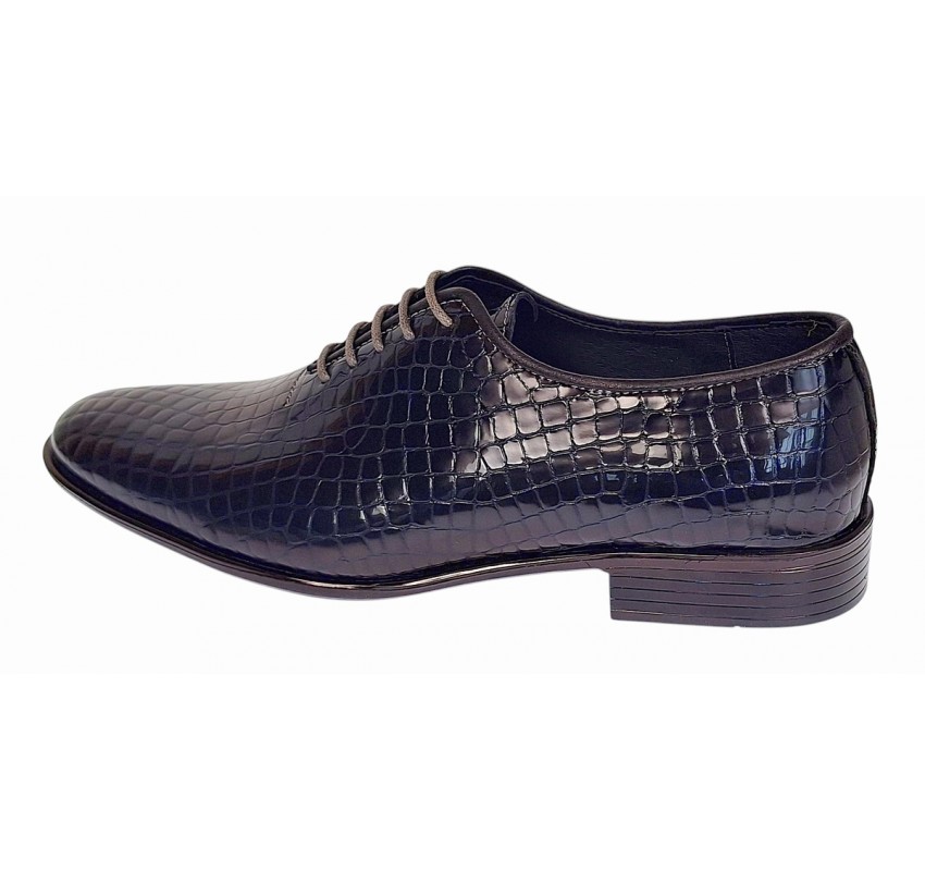Pantofi eleganti barbati din piele naturala Havana Croco Lac Bleumarin Inchis